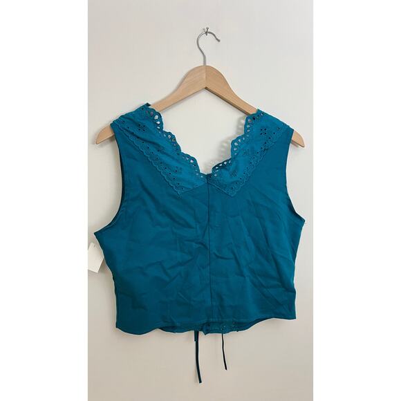 Teal Tie Front Tank Top with Eyelet Details Size Large - Picture 4 of 4